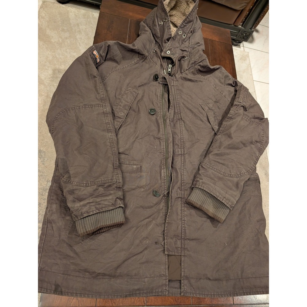 Superdry International Mens Military Parka Faux Fur Hood Button Zip Size 2XL - Picture 2 of 10